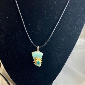 Chic blue and Gold Sunburst Pendant Necklace